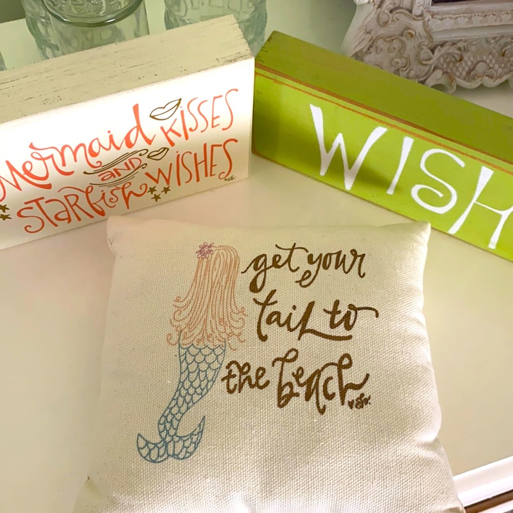 Beach Sign LOT and Mermaid Pillow